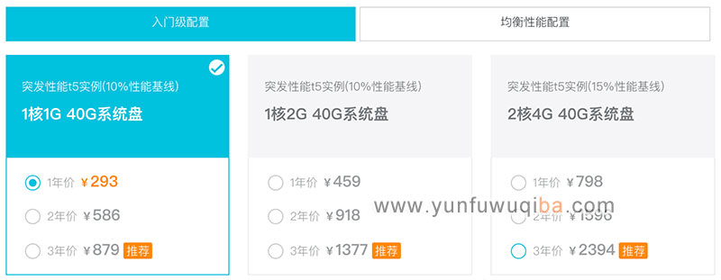 突发性能实例t5优惠最低只要293元一年