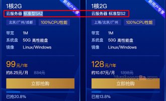 腾讯云1核2G云服务器优惠价99元一年（可领代金券）