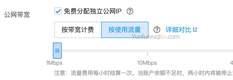 腾讯云公网带宽按使用流量