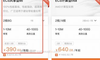 阿里云2核8G服务器ECS共享型s6优惠390元一年（企业专享）