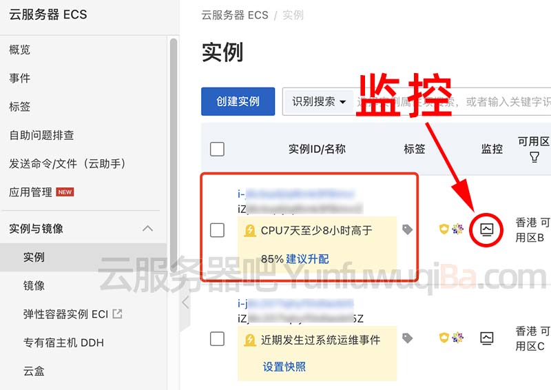 阿里云服务器CPU使用率高查看监控