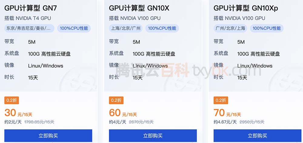 腾讯云GPU服务器收费价格表