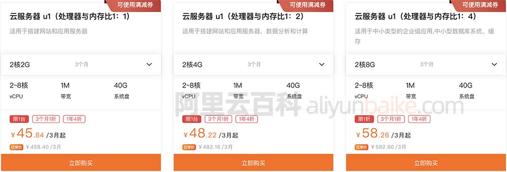 阿里云服务器通用算力型u1价格表