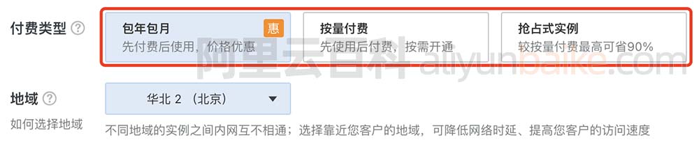 阿里云服务器ECS付费类型