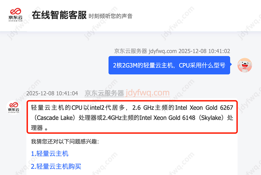 京东云轻量云主机CPU处理器介绍